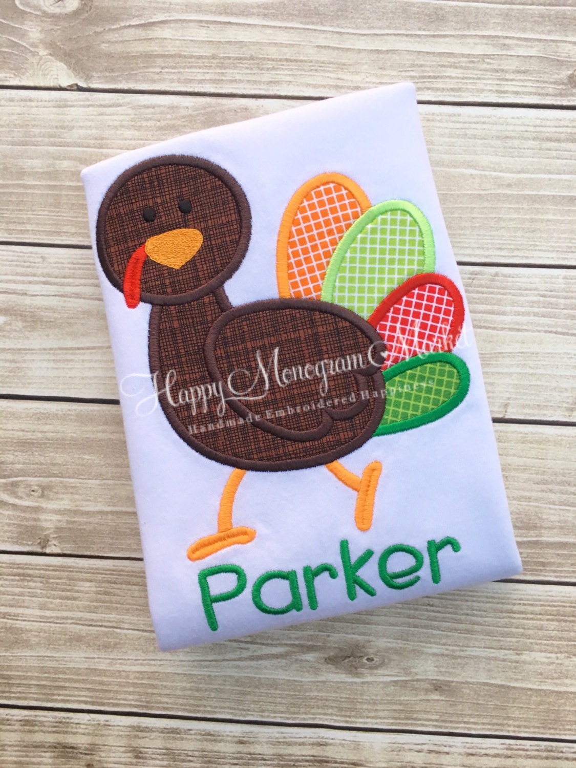 Boy or Girl Thanksgiving Turkey Cotton T Shirt Bodysuit monogram