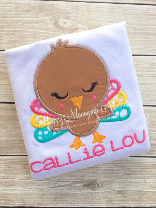 Girl or Boy Thanksgiving Turkey Applique Cotton T Shirt Bodysuit monogram