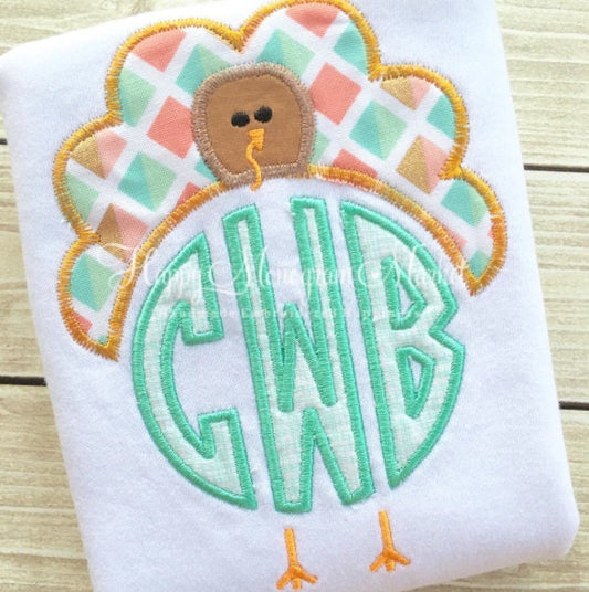 Thanksgiving Cotton T Shirt Bodysuit Turkey Applique monogram
