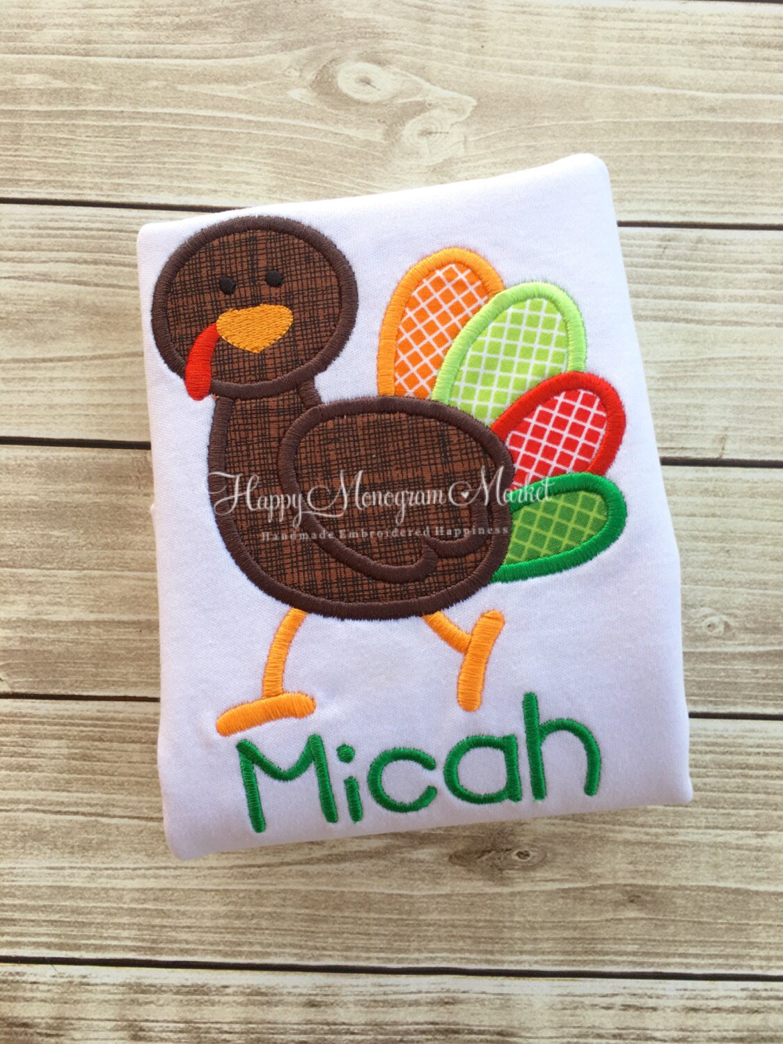 Boy or Girl Thanksgiving Turkey Cotton T Shirt Bodysuit monogram