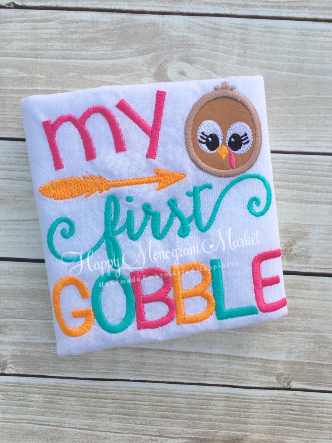My First Gobble Thanksgiving Turkey Girl Cotton T Shirt Bodysuit