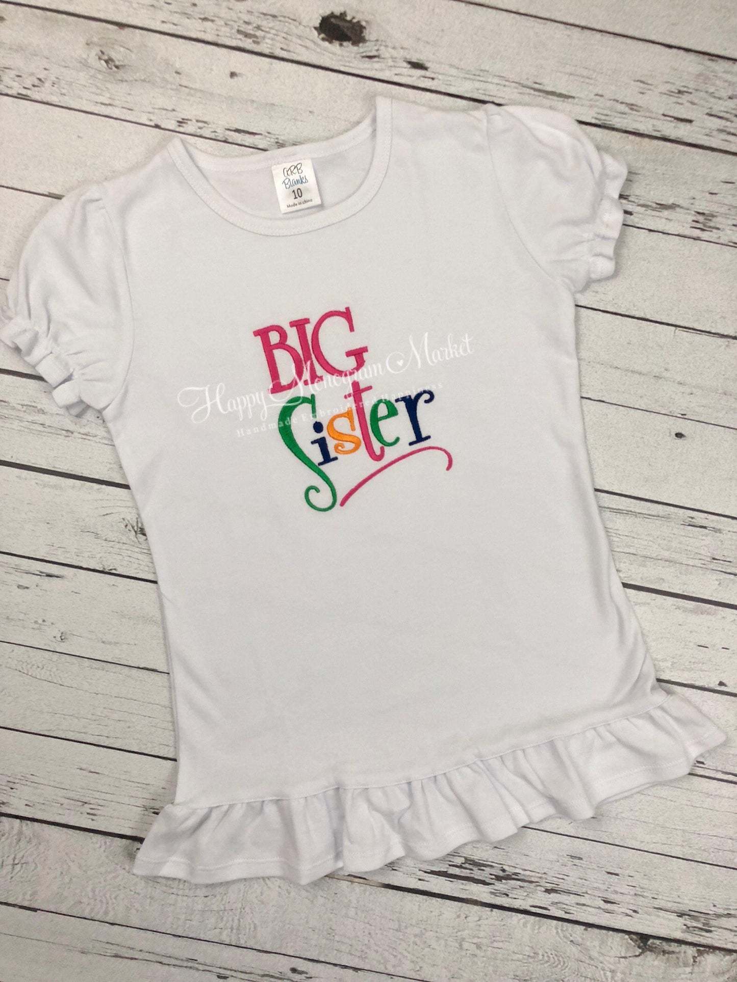 Big Sister Embroidered Shirt | Sibling Photo Outfit | Coordinating Sister Shirts | Custom Kids Shirt