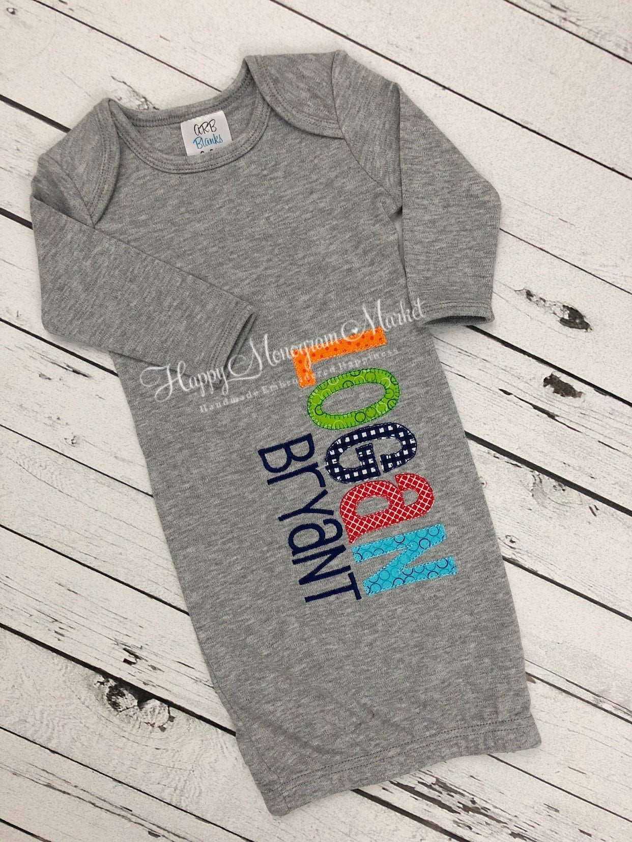 Baby Boy Gender Neutral Cotton Infant Gown and Bib Personalized Embroidery Name