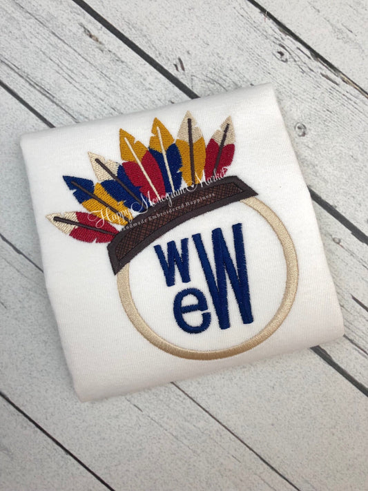 Indigenous People Feather Headdress Thanksgiving Monogram Cotton T Shirt Bodysuit