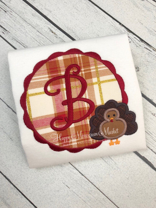 Boy or Girl Thanksgiving Turkey Monogram Cotton T Shirt Bodysuit