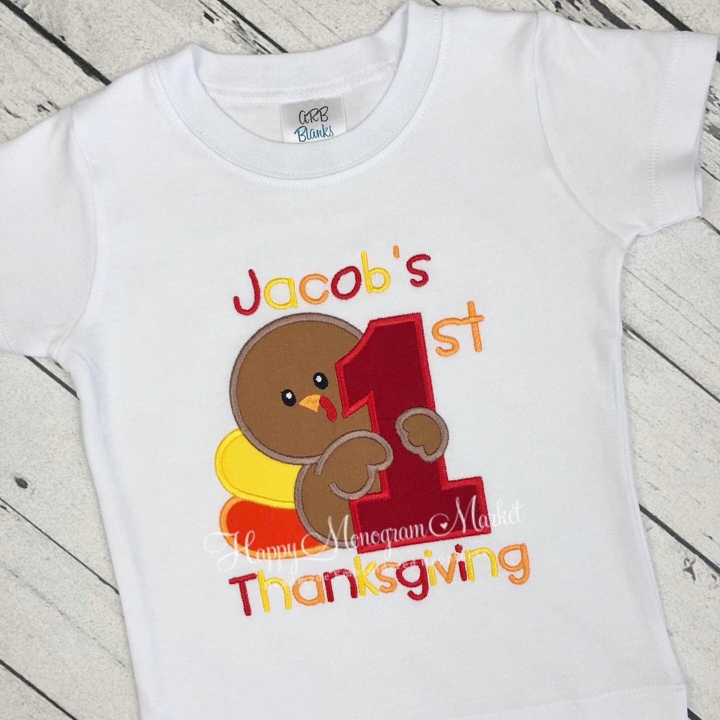 Baby's First Thanksgiving Turkey Appliqué Cotton Bodysuit or T Shirt