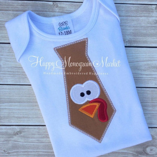 Thanksgiving Turkey Face Tie Applique Shirt T-Shirt Bodysuit Boy