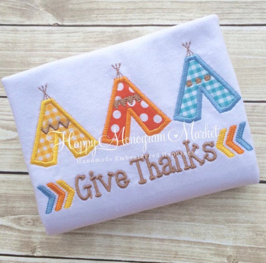 Thanksgiving Indian Indigenous People Tent Tee Pee Cotton Applique T Shirt Bodysuit