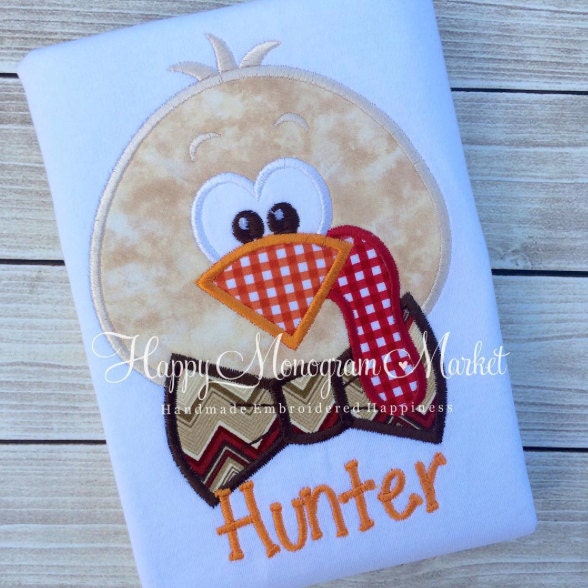 Boy Bowtie Turkey Applique Cotton T Shirt Bodysuit Thanksgiving