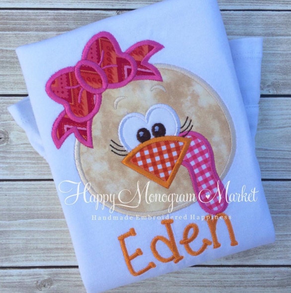 Girl Thanksgiving Turkey Face Applique T Shirt personalized