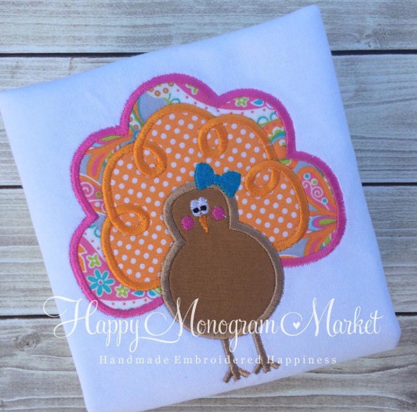 Girl Thanksgiving Turkey Applique Shirt T-Shirt Bodysuit